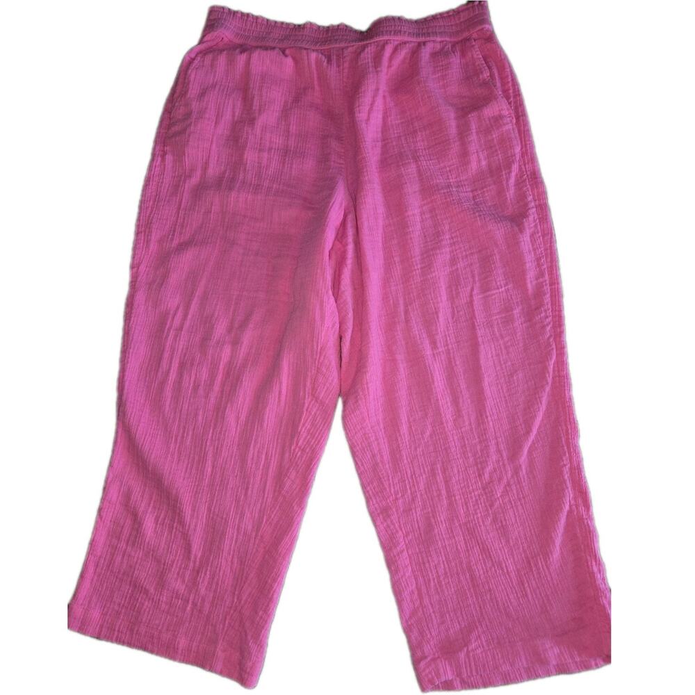 LOFT Outlet XL Hot Pink Cotton Gauzy Ankle Pants Elastic Waist Pockets